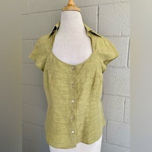 NWT Lafayette 148 Green Linen Top Cap Sleeve Sz 8 Button Front Coastal